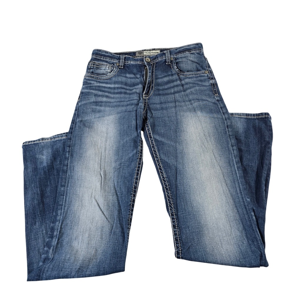 BKE Tyler Straight Mens Jeans 32XXL Medium Wash Stretch Denim Blue Stitched